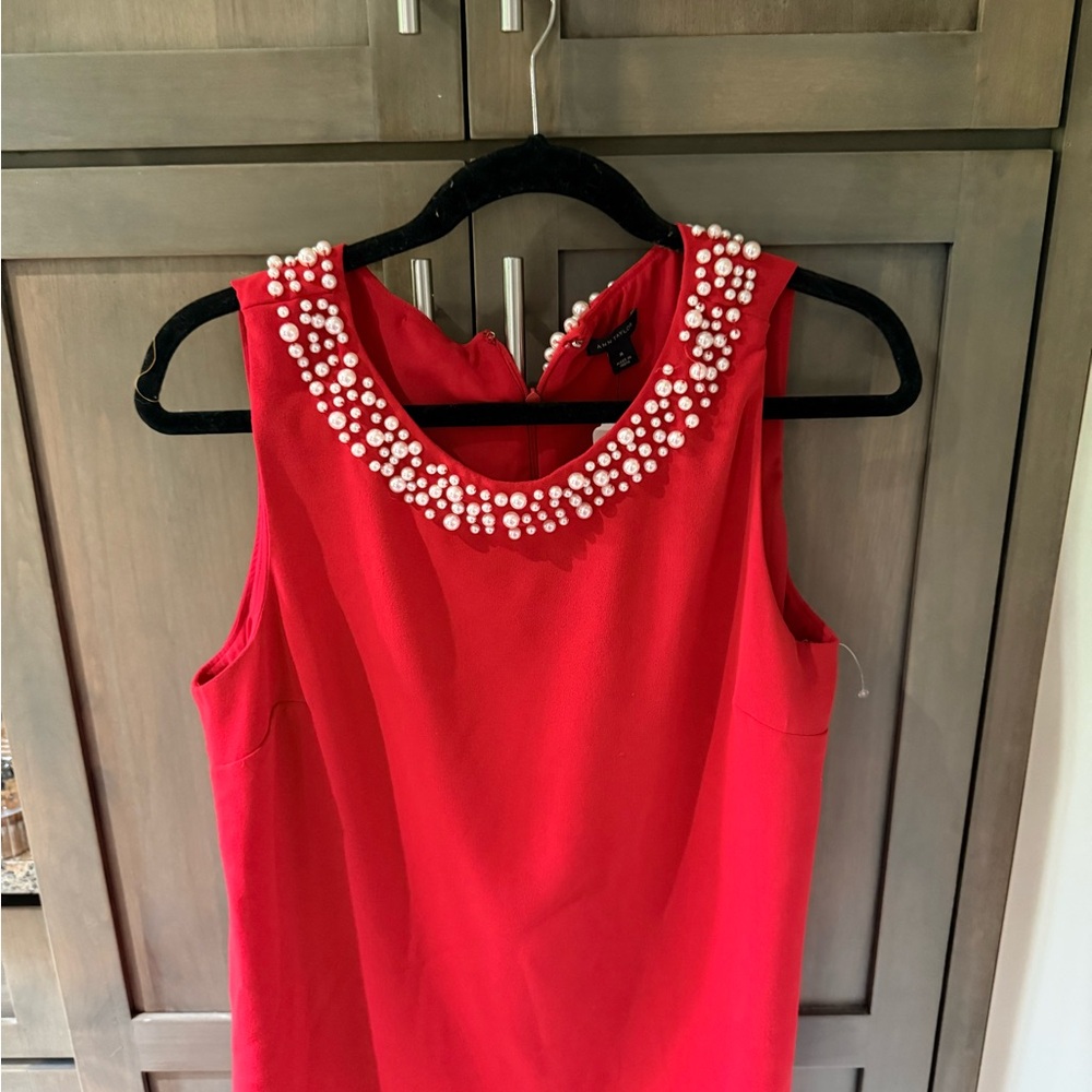 Ann Taylor Sleevless Vibrant Red Top with Pearl Details